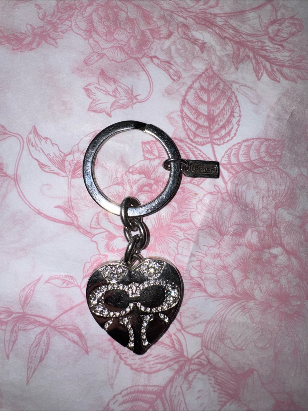 Coach Silver-tone Crystal Heart Key Ring